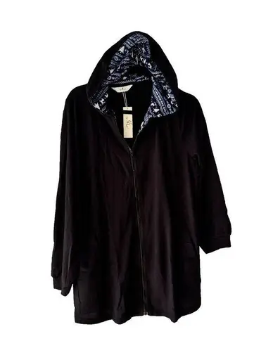 Agnes Orinda Full Zip Up Hoodie Fair Isle Jacket Black 1X