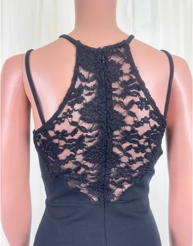 Solemio Women's Lace Accent Racerback Bodycon Mini Dress Black Size Medium