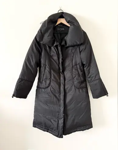 Platinum Utex Down High Collar Puff Long Coat in Black Size S