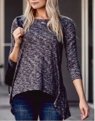 Grey Knit Marled Hacci Sidetail 3/4 Sleeve Size XXL