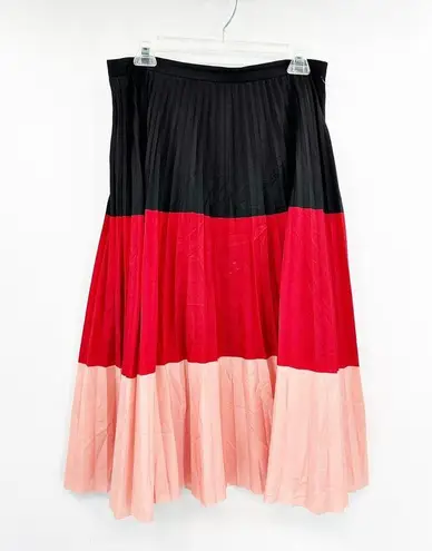 Akris Punto Colorblock Plissé Pleated Midi Skirt Red Pink Size 10 FLAW