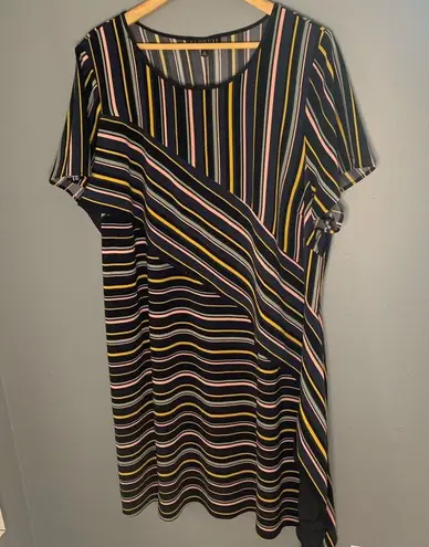 Eloquii black striped asymmetrical ruffle dress