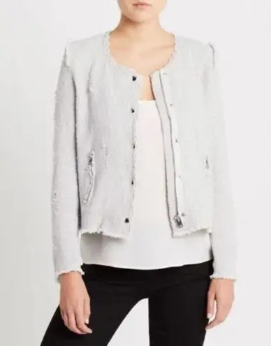 IRO Light Pearl Gray Distressed Woven Cotton Jacket Size 38 Blazer