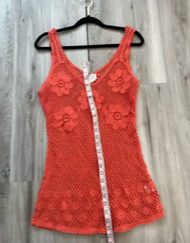 Free People  M Orange Beachy Boho Floral Crochet Knit Sheer Top