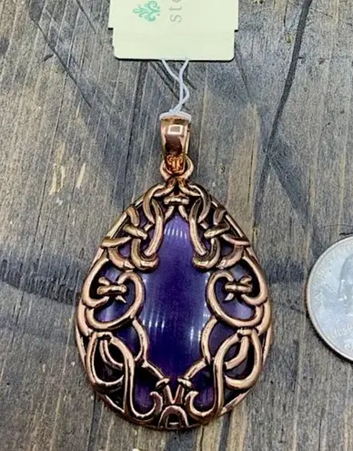 Amethyst BARSE Teardrop Cabochon Pendant w Copper Matrix Overlay NWT
