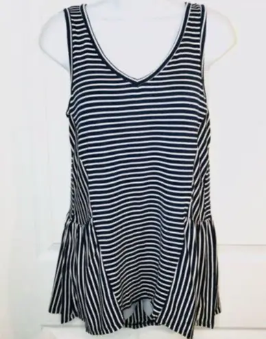 Modcloth  Stripe Ruffle Tank Top In Every Direction Knit Navy Blue Cream White S