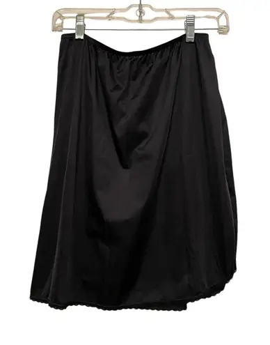 Vanity Fair Vintage 1990s Black Half Slip Size Medium Satin Slit Skirt Sheer