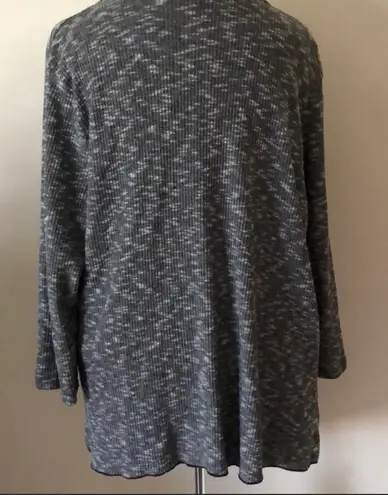 St. Tropez West Open Front w/tie knit top tunic cardigan black gray marled Med