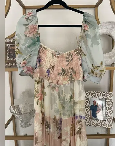 Yumi Kim Zofia Maxi Dress size XL nuuly floral cap sleeve square neck tiered