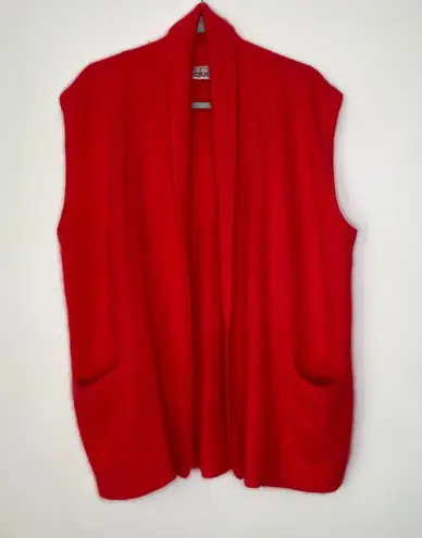 Rafaella Angora Rabbit Hair Lambswool Nylon Open Front Sweater Red