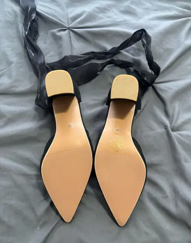 Black Heels With Satin Ribbon Size 8.5