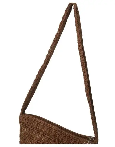 The Sak  Purse Crochet Boho Wooden Bead Sequined Zip Gypsy 70s Brown