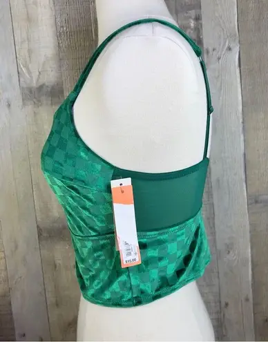 Colsie Size XS Green Velvet Checkered Crop Top Bralette With Adjustable …