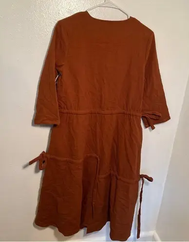 Blew Gauzy Dress Rust Brown Drawstring Ties Tan Size M