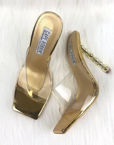 Cape Robbin Metro Gold Patent Leather Clear Vamp Slip On Heel Sandals Mules 8.5