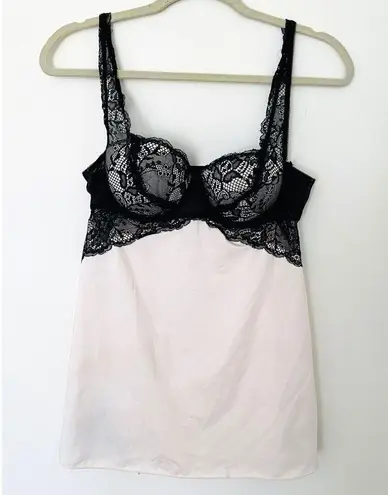 Sophie B Black Beige Lace Babydoll Chemise Molded Cups Adjustable Straps Sz M - Image 2