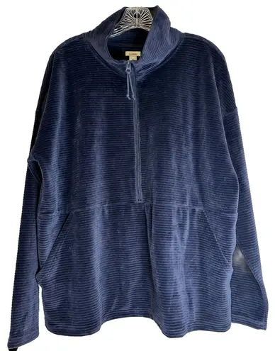LL Bean Blue Loose Turtle Neck 3/4 Zip Up Kangaroo Pocket Ribbed Sweater XL - Image 1