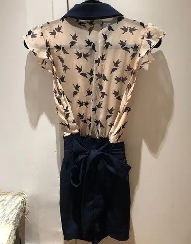 Swallow Print Romper, Navy & Pink