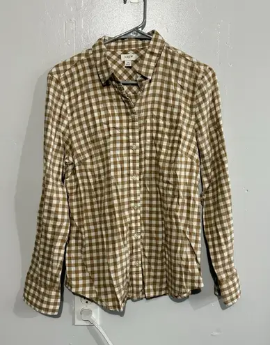 J Crew Brown White plaid flannel 100% cotton button up lightweight Sz M Size M