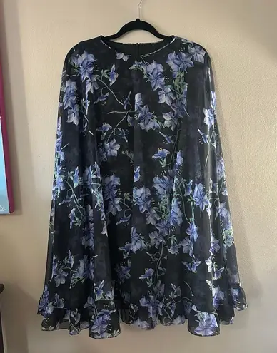 Mac Duggal Floral Cape Mini Shift Dress in Black Multi Size 12