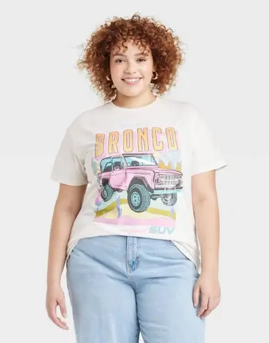 Graphic Tee with Ford Bronco Print Pastel Colors Size XXL Pink
