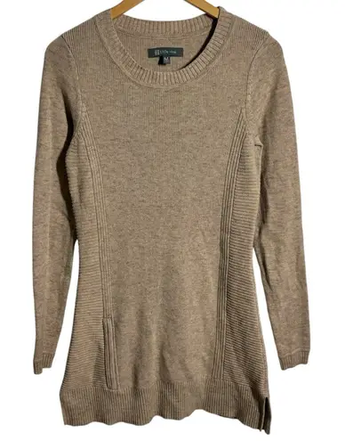 Title Nine Wool Blend Knit Sweater Dress Tunic Crew Neck Women M Tan Sport Golf