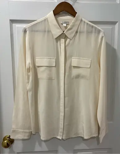 Garnet Hill Long Sleeve 100% Silk Button Down Blouse Women’s Size 12 Ivory NWOT - Image 1