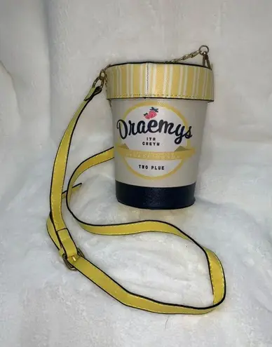 Unbranded Ice Cream Pint Crossbody Bag Yellow Cream Quirky Fun