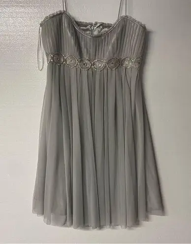 Badgley Mischka Mini Dress 16 Grey Chiffon Embellished Prom Bridesmaids Wedding