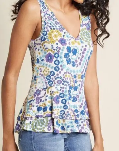 Modcloth  Womens Size Small sleeveless floral peplum retro tank Top