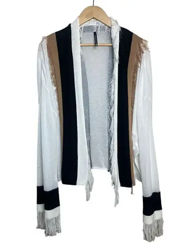 PierAntonioGaspari White Black Tan Open Fringe Cardigan Italy O/S White Size M