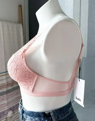 Knix Lace Deep V Bralette Bra Rose Water Pink Women’s Size Medium