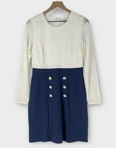 Maison Jules Madison Jules Size M Nautical Sailor Button Detail Long Sleeve Lace Sheath Dress