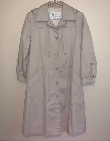 London Fog Trench Coat Petite Khaki Vintage Long Hooded Preppy