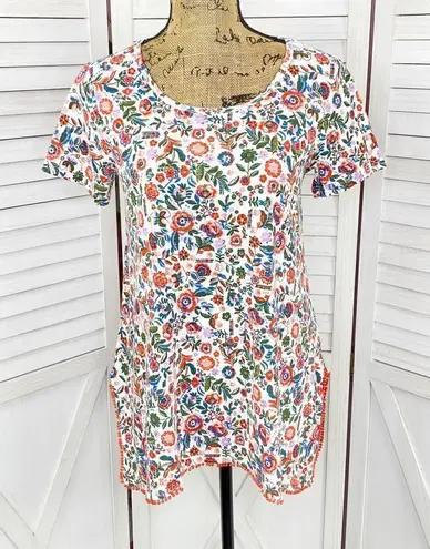 C Wonder Floral PomPom Hem Tunic Tee Shirt White Multi XXS