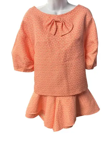 IMICKOO Women Orange Paisley Bow Neck 3/4 Sleeve Top Skirt Set Size 8