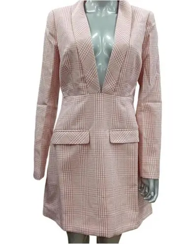 Choosy Plaid Blazer Dress Plunge Womens Dusty Pink Baby Pink Collared NWT Size 4