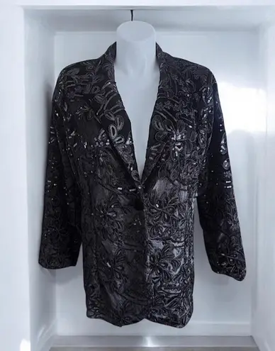 Roaman’s Roaman's Sequin Blazer Black Floral Statement Party Glam Plus Size 18W