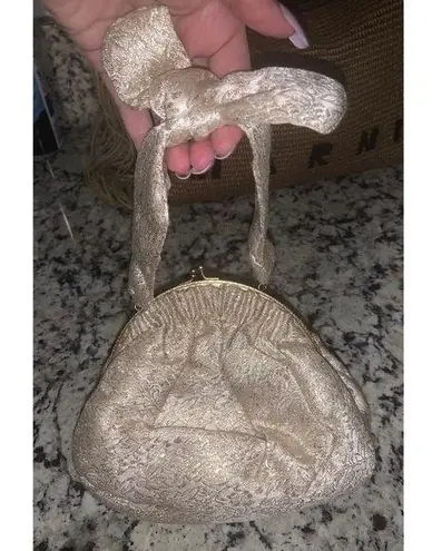 Claire Paris / New York Brocade Mini Vintage Bow Purse Handmade holiday glam Gold