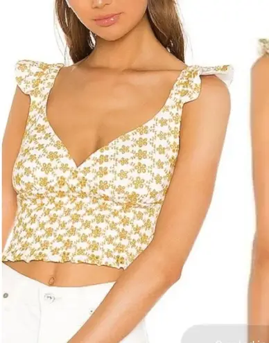LNA Revolve Yellow Eyelet Floral Maggie Cropped Top