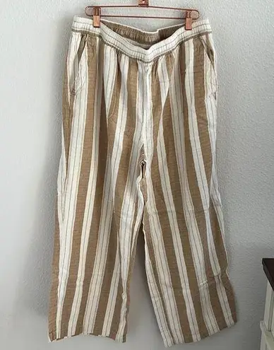 Old Navy  High Rise Linen Wide Leg Pants Neutral Stripe Lagenlook Boho Coastal L