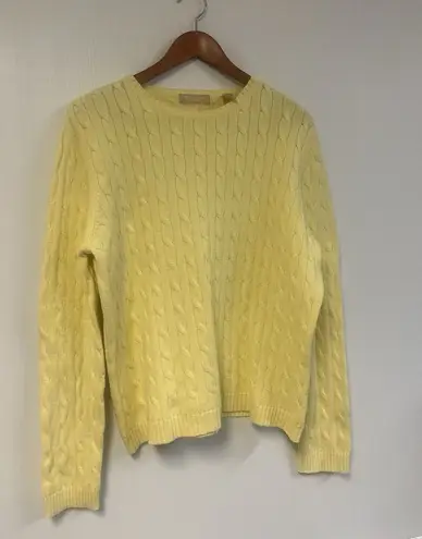 Kate Hill Yellow cable knit Pima cotton crewneck sweater size X-Large Preppy
