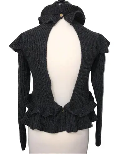 Ganni Phantom Gray Ruffle Open Back Wool Sweater XS NWT