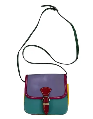 Vera Pelle Leather Crossbody Bag Saddle Bag Italian Leather Small Purse Travel Purple