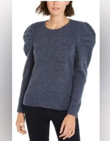 INC International Concepts Size XS Crewneck Long Puffed Sleeve Gray/Blue Sweater Blue
