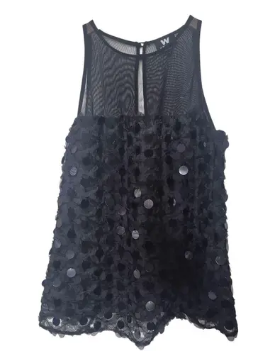 W By Worth Black Sequin Sleeveless Blouse Polyester Holiday Party NYE Size 4
