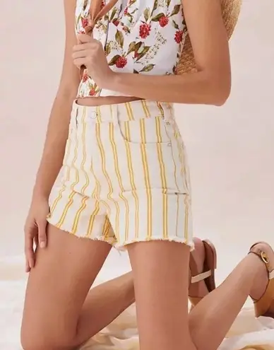 Pilcro by Anthropologie Yellow and Cream Striped High Waist Shorts 30