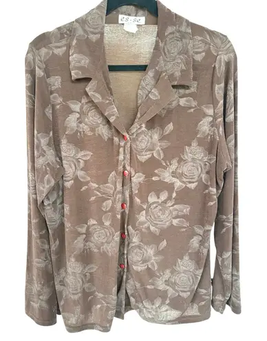 Vtg 90s Whimsigoth Brown Stretchy Charmed Witchy Button Up Flowy Shirt 2X