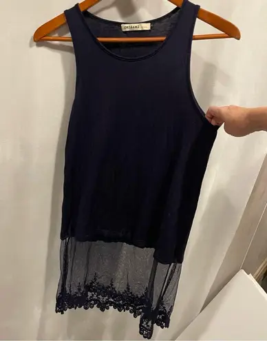 Cute navy mesh and lace hem top Origami by Vivian flowy Whimsigoth fairy Blue