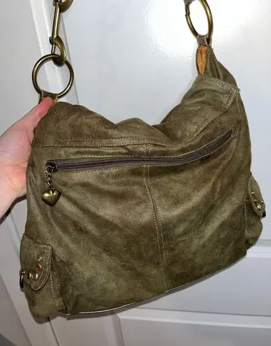 Kathy Van Zeeland Studded Olive Green/Gold Speckled Y2k Messenger Crossbody Bag